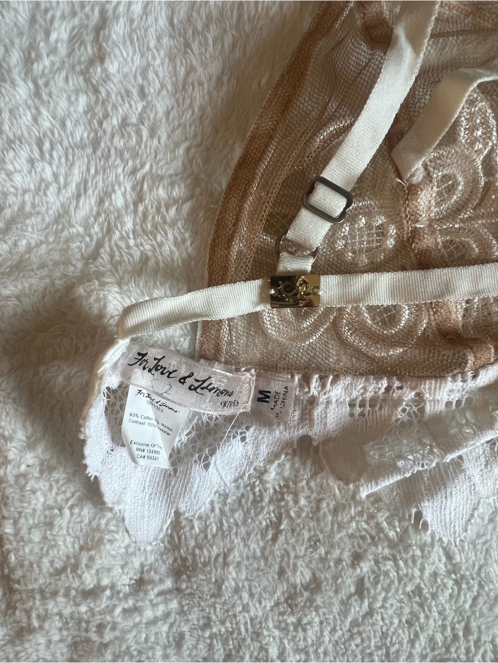 For Love & Lemons Skivvies Floral Lace Bralette Ivory Nude Size M - Picture 3 of 5